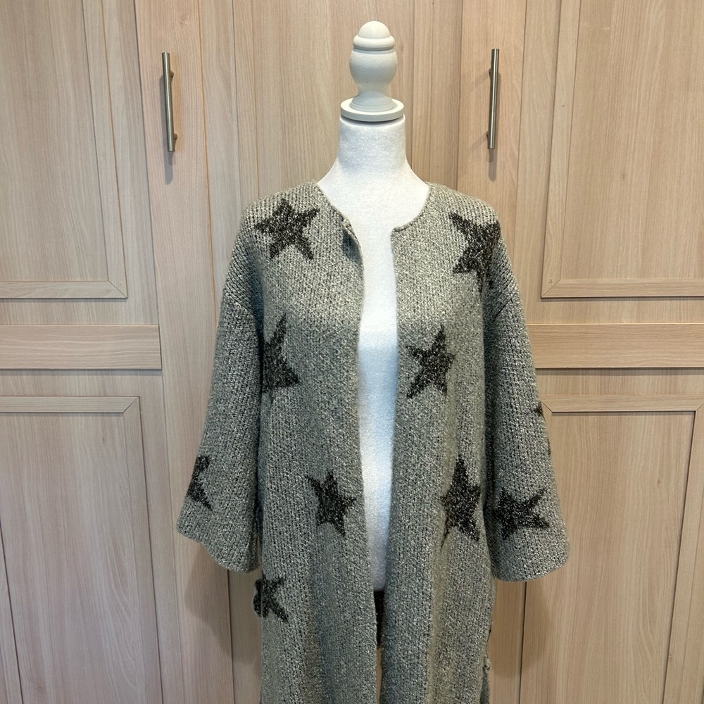 Star Pattern Open-Front Women's Sweater Cardigan - Gray